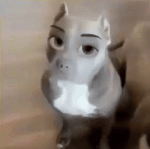 A Black And White Painting Of A Dog With A Human Face On It . GIF