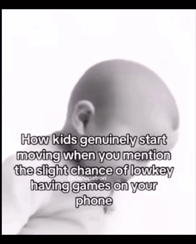 A Black And White Photo Of A Baby With A Caption That Says How Kids Genuinely Start Moving When You Mention GIF