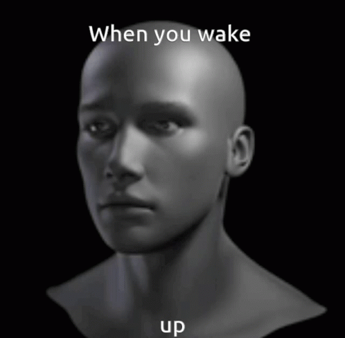 a black and white photo of a bald man 's head with the caption when you wake up