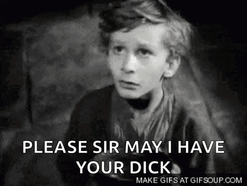 A Black And White Photo Of A Boy Asking For A Dick . GIF