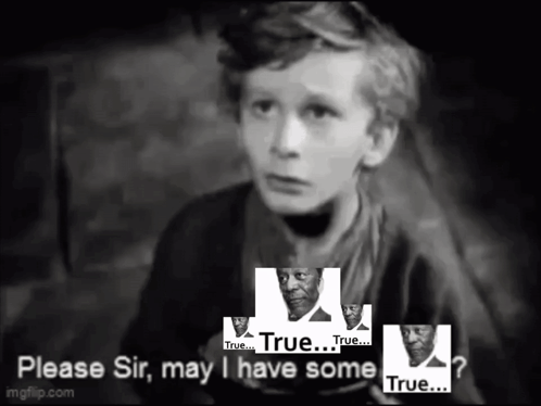 A Black And White Photo Of A Boy Asking For Some True GIF