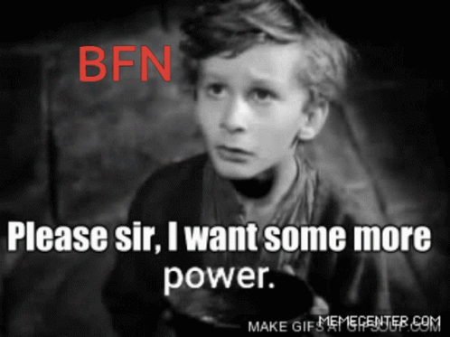 A Black And White Photo Of A Boy With The Words Please Sir I Want Some More Power On The Bottom GIF