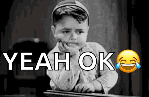 A Black And White Photo Of A Boy With The Words " Yeah Ok " Behind Him GIF