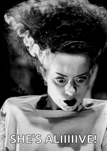 A Black And White Photo Of A Bride From Frankenstein GIF