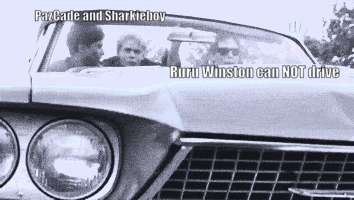 A Black And White Photo Of A Car With The Words " Ruru Winston Can Not Drive " On The Bottom GIF