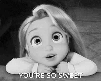 A Black And White Photo Of A Cartoon Girl Saying `` You 'Re So Sweet '' GIF