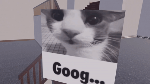 A Black And White Photo Of A Cat With The Word Goog Written On It GIF