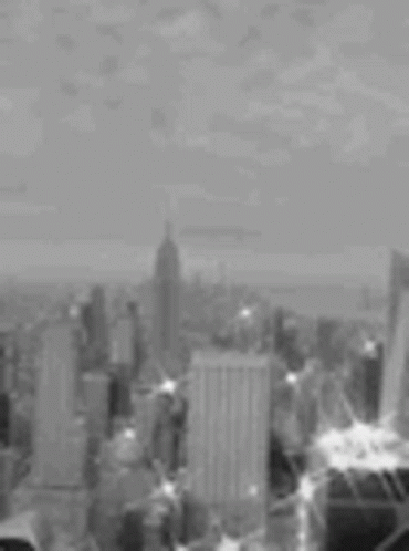 A Black And White Photo Of A City Skyline With Lots Of Buildings . GIF