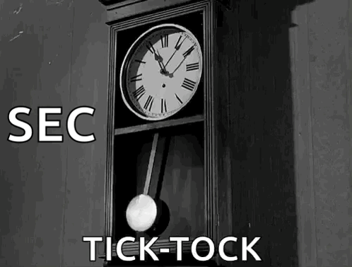 A Black And White Photo Of A Clock With Sec And Tick-Tock Written On The Bottom GIF