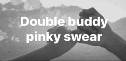 A Black And White Photo Of A Couple Holding Hands With The Words Double Buddy Pinky Swear Above Them GIF
