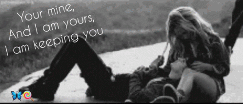 A Black And White Photo Of A Couple With The Words Your Mine And I Am Yours GIF