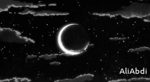 A Black And White Photo Of A Crescent Moon With The Name Aliabdi On The Bottom Right GIF