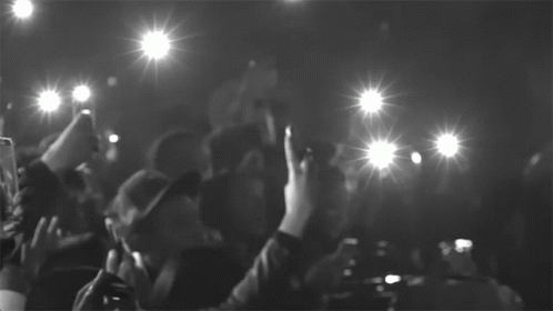 A Black And White Photo Of A Crowd Taking Pictures With Their Cell Phones GIF