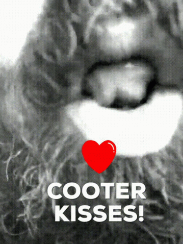 A Black And White Photo Of A Dog With The Words Cooter Kisses On The Bottom GIF