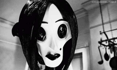 A Black And White Photo Of A Doll With The Words Horses Around Tumblr Visible GIF