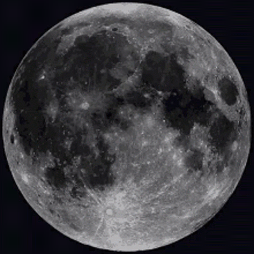 A Black And White Photo Of A Full Moon Against A Black Background GIF
