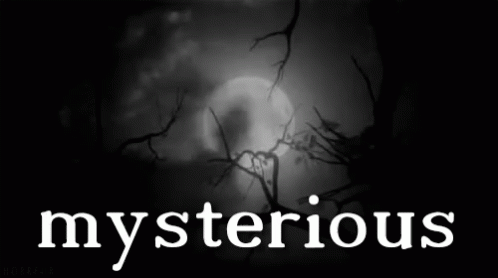 A Black And White Photo Of A Full Moon With The Word Mysterious In White Letters GIF