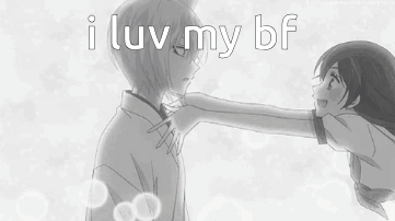 A Black And White Photo Of A Girl Touching A Man 'S Neck . GIF