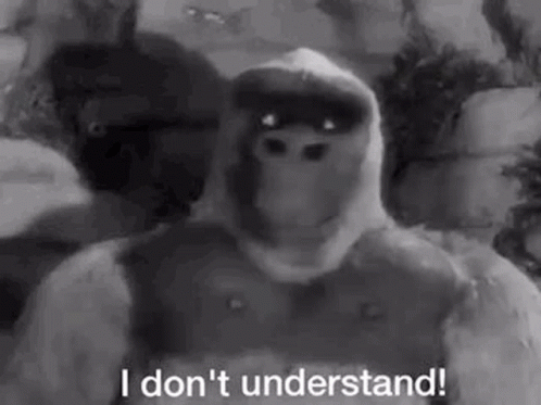 A Black And White Photo Of A Gorilla With The Words `` I Don 'T Understand '' . GIF