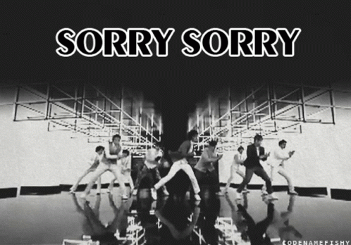 A Black And White Photo Of A Group Of Dancers With The Words Sorry Sorry Above Them GIF