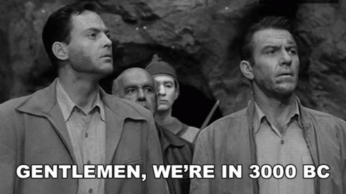 a black and white photo of a group of men with gentlemen we 're in 3000 bc written below them