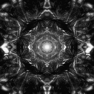 A Black And White Photo Of A Kaleidoscope With A Glowing Center . GIF