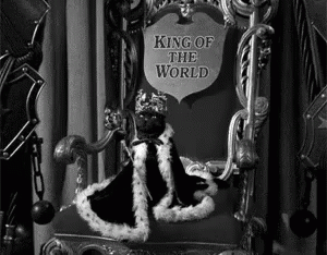A Black And White Photo Of A King Of The World GIF