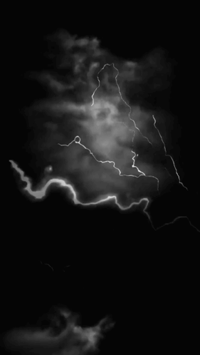 A Black And White Photo Of A Lightning Bolt In The Sky GIF