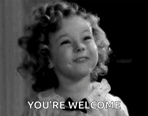 A Black And White Photo Of A Little Girl Saying You 'Re Welcome . GIF