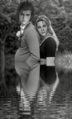 A Black And White Photo Of A Man And A Woman In The Water GIF