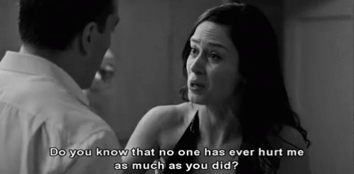 A Black And White Photo Of A Man And A Woman With The Caption " Do You Know That No One Has Ever Hurt Me As Much As You  GIF