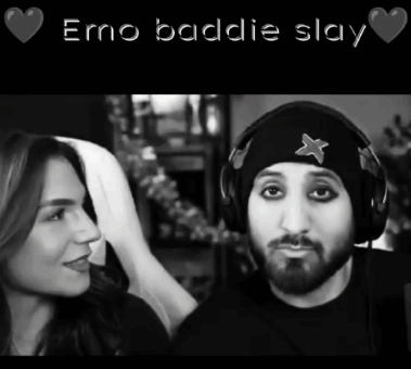 A Black And White Photo Of A Man And A Woman With The Words Emo Baddie Slay Above Them GIF