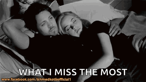 A Black And White Photo Of A Man And A Woman With The Words What I Miss The Most On The Bottom GIF