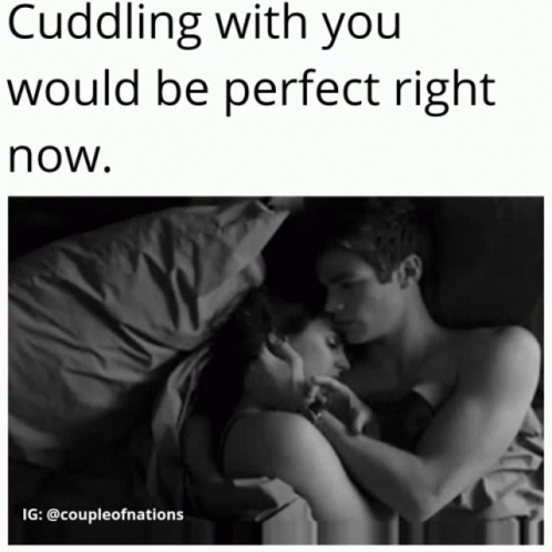 A Black And White Photo Of A Man And Woman Hugging With The Caption " Cuddle With You Would Be Perfect Right Now " GIF