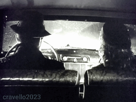 A Black And White Photo Of A Man And Woman In A Car Taken By Cravello 2023 GIF