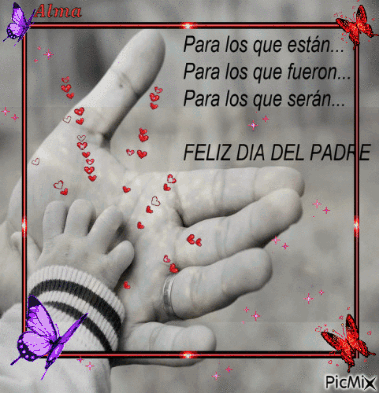 A Black And White Photo Of A Man Holding A Child 'S Hand With The Words " Para Los Que Estan " GIF
