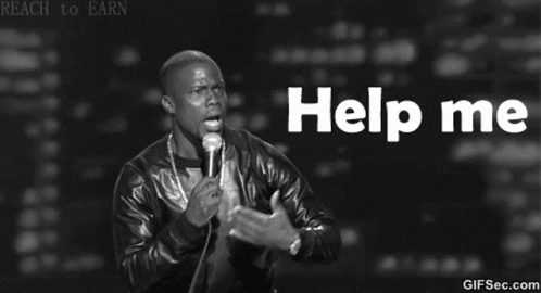 A Black And White Photo Of A Man Holding A Microphone And The Words Help Me GIF