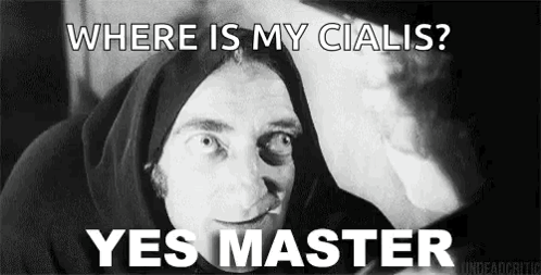 A Black And White Photo Of A Man In A Hood Asking Where Is His Cialis . GIF