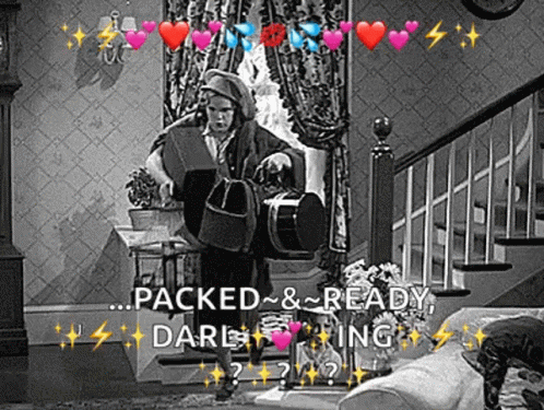 A Black And White Photo Of A Man In A Room With The Words Packed And Ready . GIF
