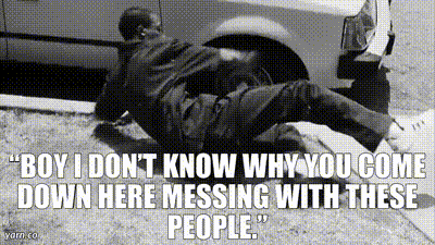 A Black And White Photo Of A Man Laying On The Ground With The Caption " Boy I Don T Know Why You Come Down Here Messing GIF