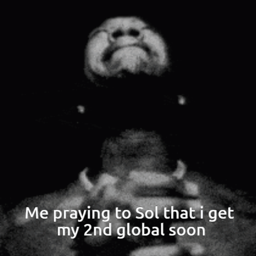 A Black And White Photo Of A Man Praying With A Caption That Says Me Praying To Sol That I Get My 2Nd Global Soon GIF