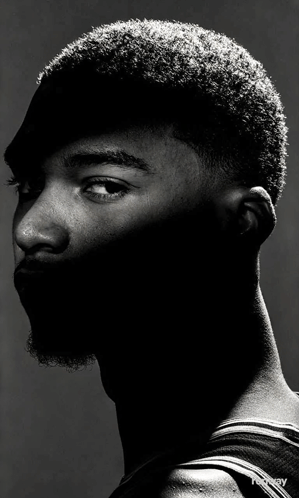 A Black And White Photo Of A Man 'S Face With The Word Victory In The Corner GIF