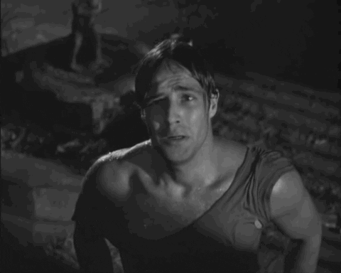 A Black And White Photo Of A Man Saying Hey Stella !!! GIF