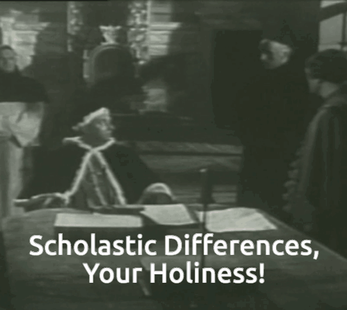 A Black And White Photo Of A Man Sitting At A Desk With The Words Scholastic Differences Your Holiness GIF