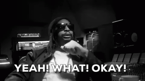 A Black And White Photo Of A Man Smoking A Cigarette And Saying `` Yeah What Okay '' . GIF