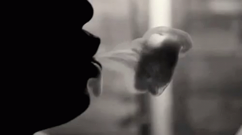 A Black And White Photo Of A Man Smoking A Cigarette . GIF