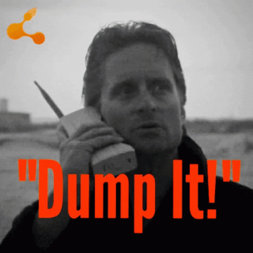 A Black And White Photo Of A Man Talking On A Cell Phone With The Words Dump It Above Him GIF