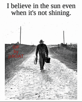 A Black And White Photo Of A Man Walking Down A Dirt Road With A Quote By Jcroat GIF