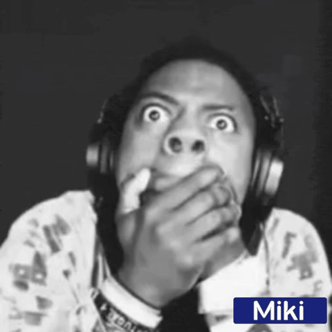A Black And White Photo Of A Man Wearing Headphones With The Name Miki On The Bottom GIF