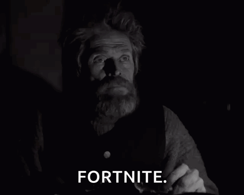 A Black And White Photo Of A Man With A Beard And The Words Fortnite On The Bottom GIF